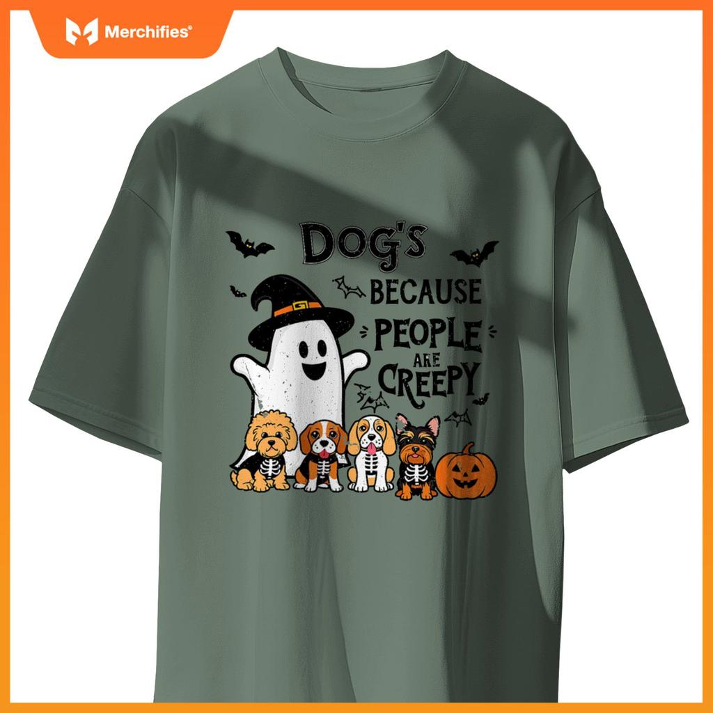 Dogs Because People Are Creepy Retro Halloween Dog Ghost T-Shirt