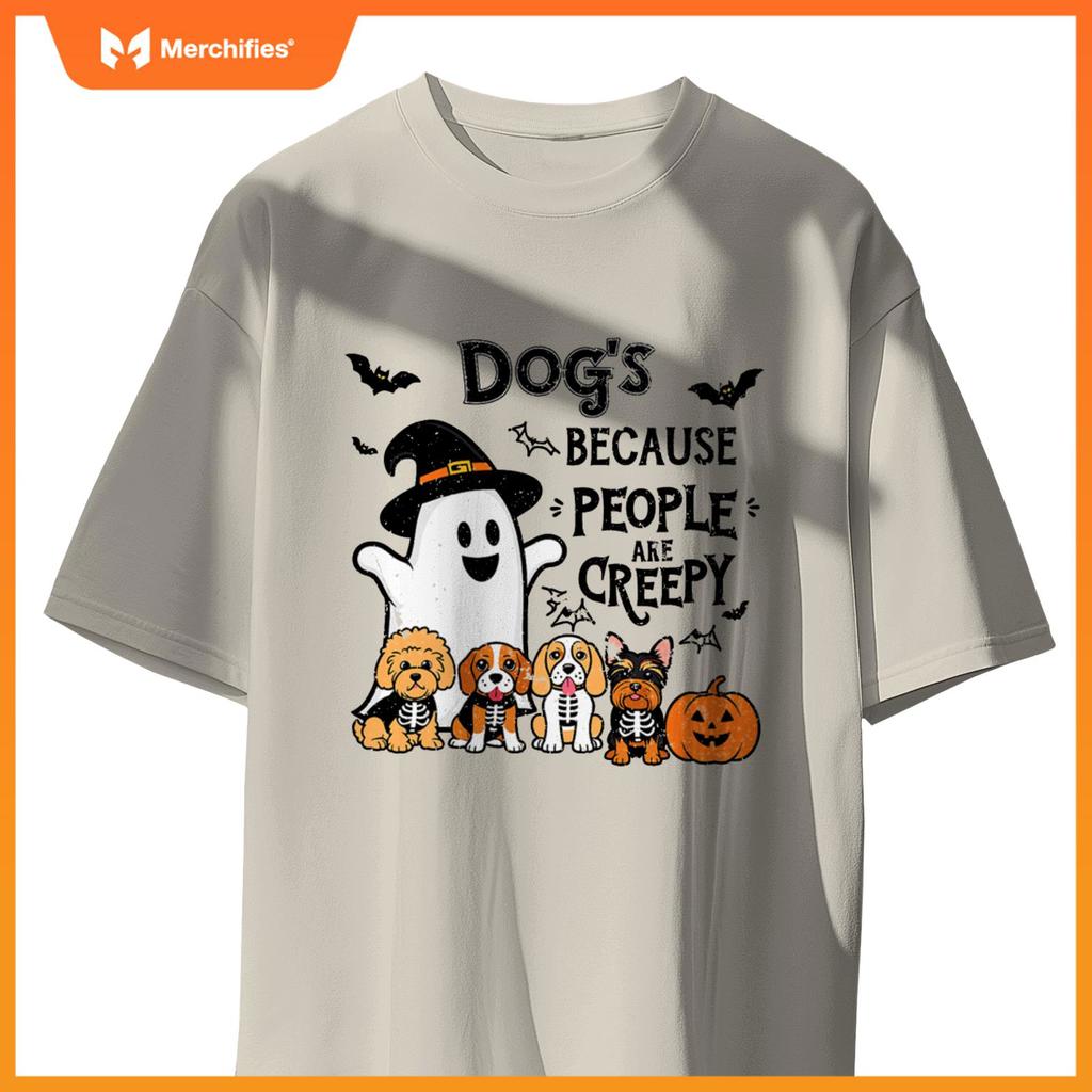 Dogs Because People Are Creepy Retro Halloween Dog Ghost T-Shirt