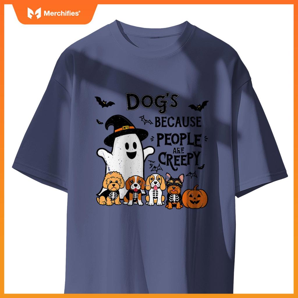 Dogs Because People Are Creepy Retro Halloween Dog Ghost T-Shirt