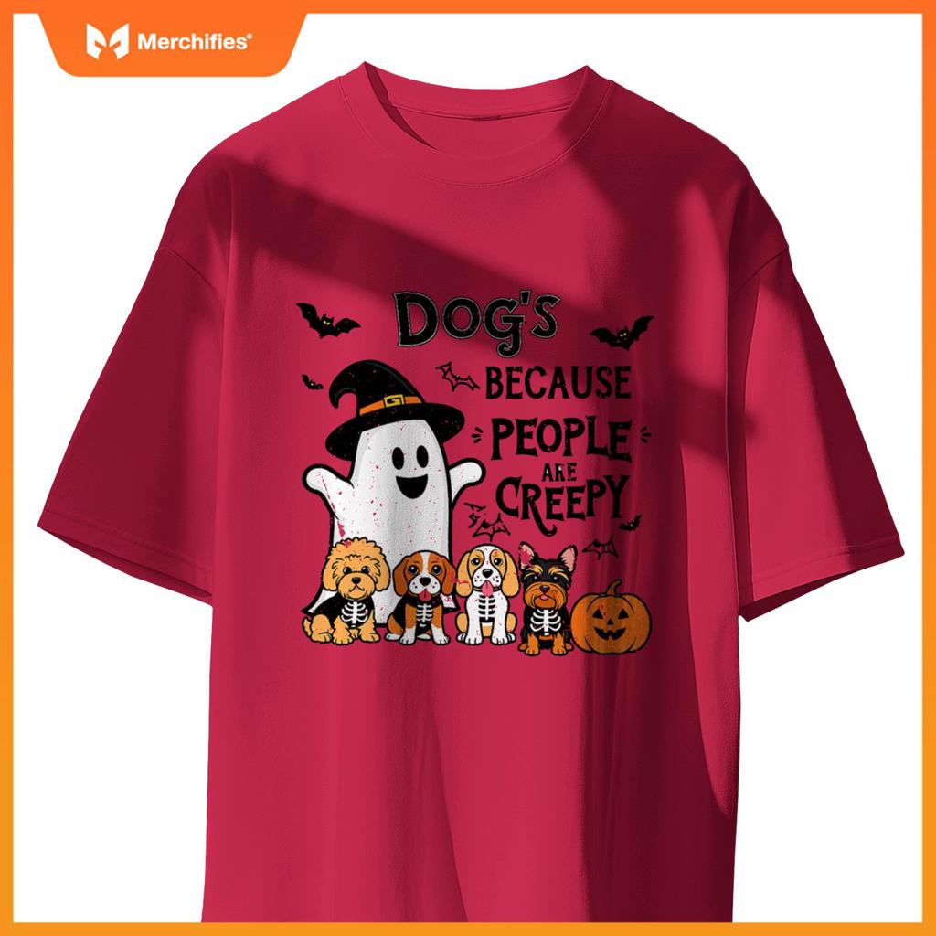 Dogs Because People Are Creepy Retro Halloween Dog Ghost T-Shirt