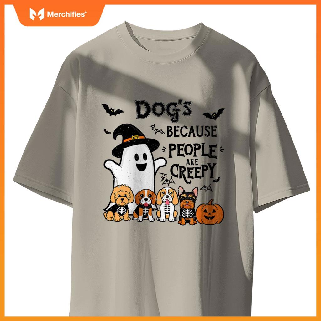 Dogs Because People Are Creepy Retro Halloween Dog Ghost T-Shirt