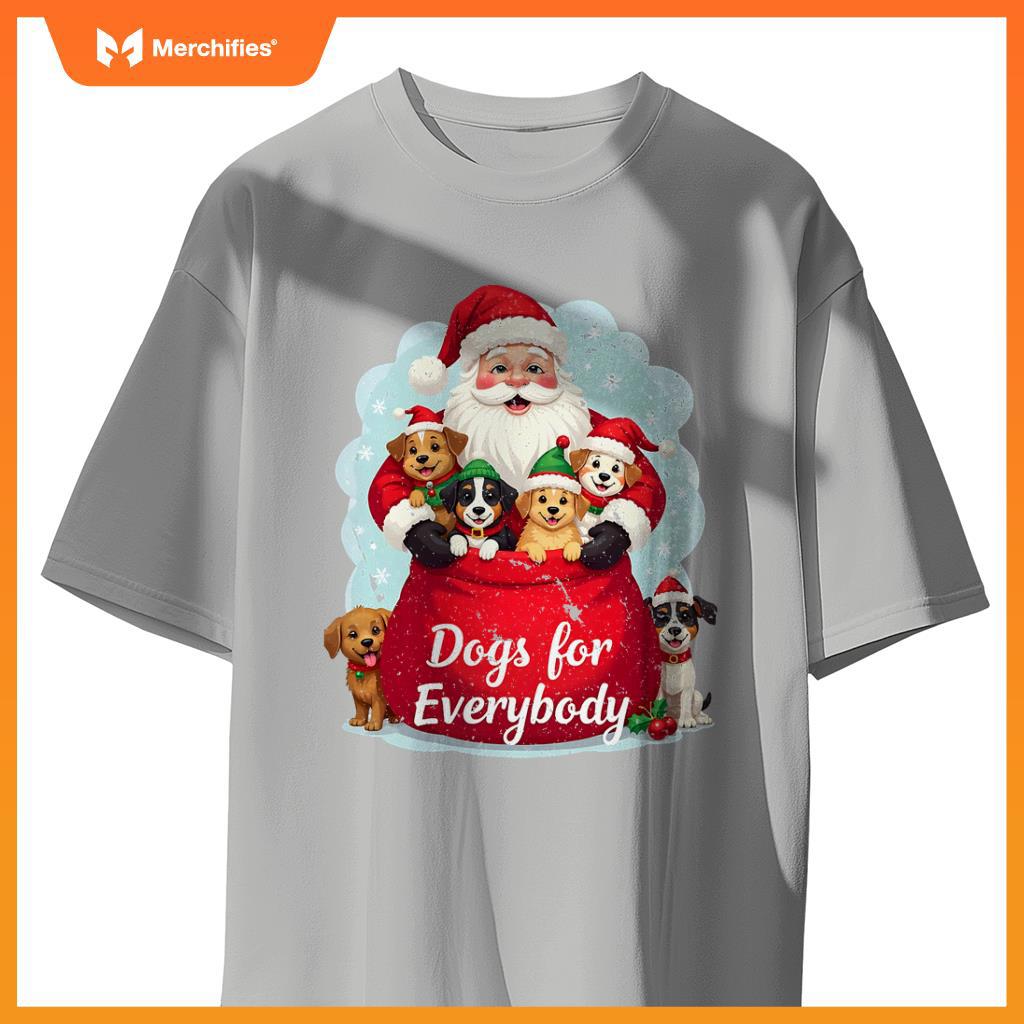 Dogs for Everybody Christmas – Cute Santa with Puppies T-Shirt