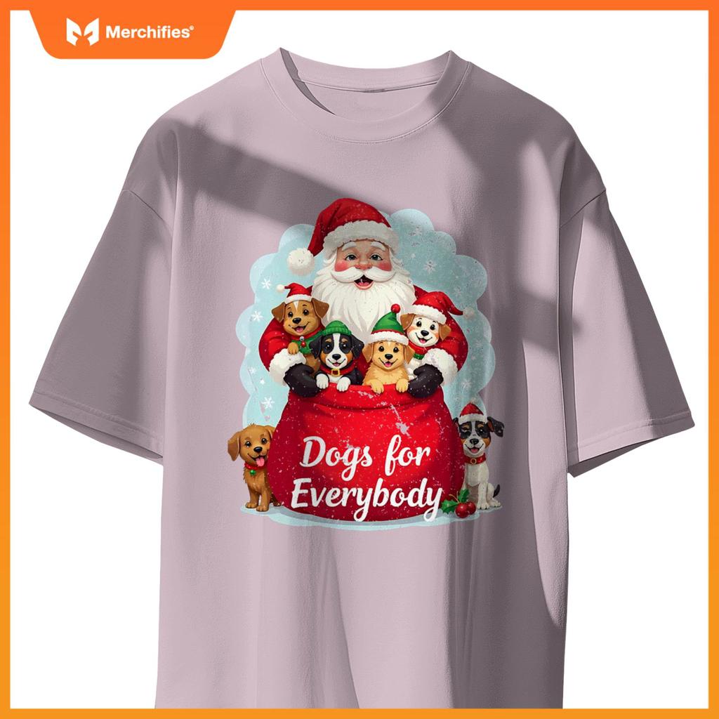 Dogs for Everybody Christmas – Cute Santa with Puppies T-Shirt