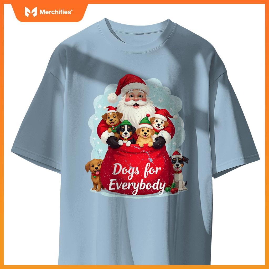 Dogs for Everybody Christmas – Cute Santa with Puppies T-Shirt