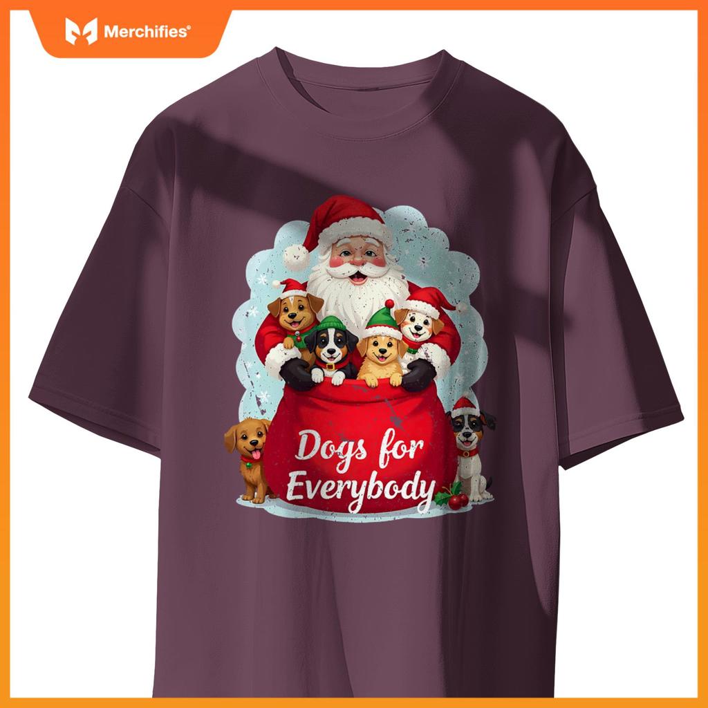 Dogs for Everybody Christmas – Cute Santa with Puppies T-Shirt