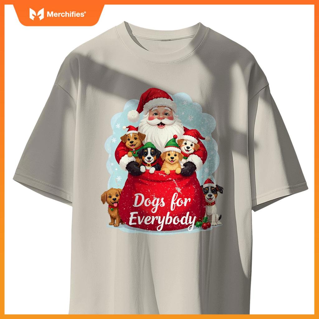 Dogs for Everybody Christmas – Cute Santa with Puppies T-Shirt