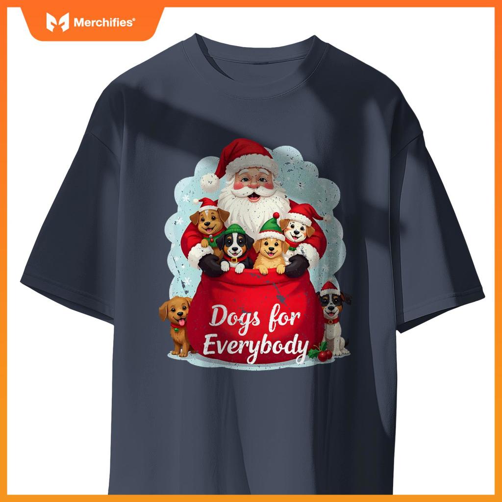 Dogs for Everybody Christmas – Cute Santa with Puppies T-Shirt