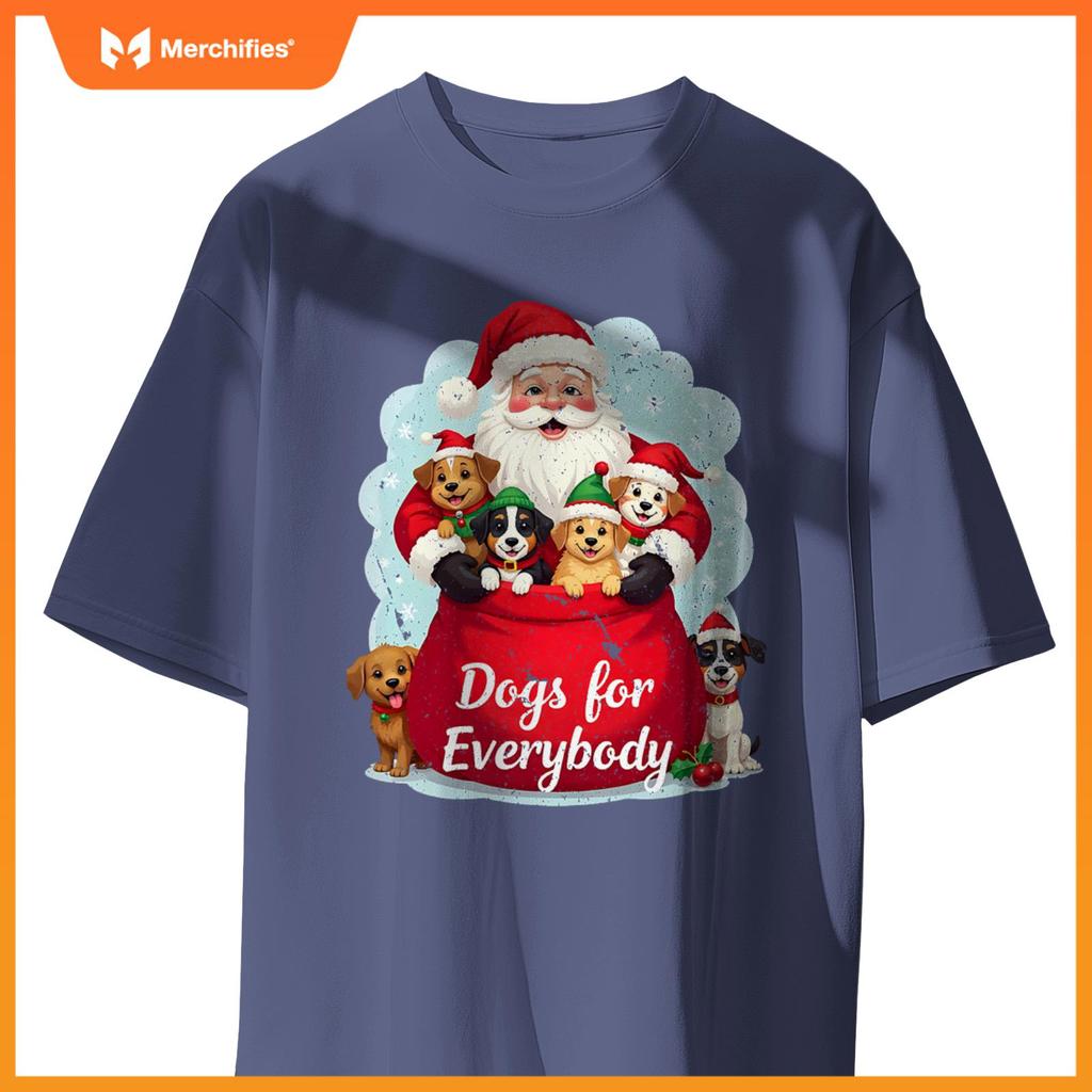 Dogs for Everybody Christmas – Cute Santa with Puppies T-Shirt