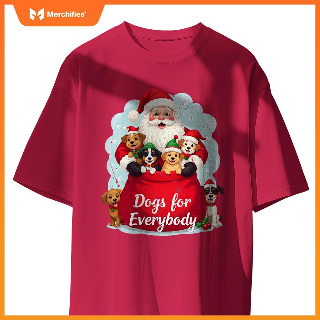Dogs for Everybody Christmas – Cute Santa with Puppies T-Shirt