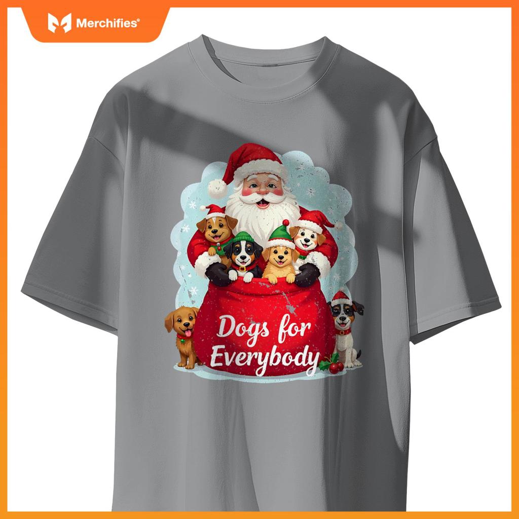 Dogs for Everybody Christmas – Cute Santa with Puppies T-Shirt