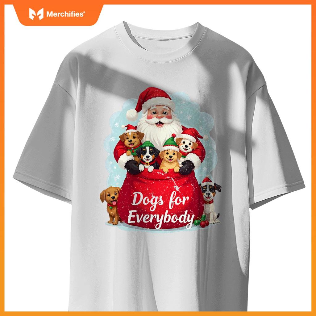 Dogs for Everybody Christmas – Cute Santa with Puppies T-Shirt