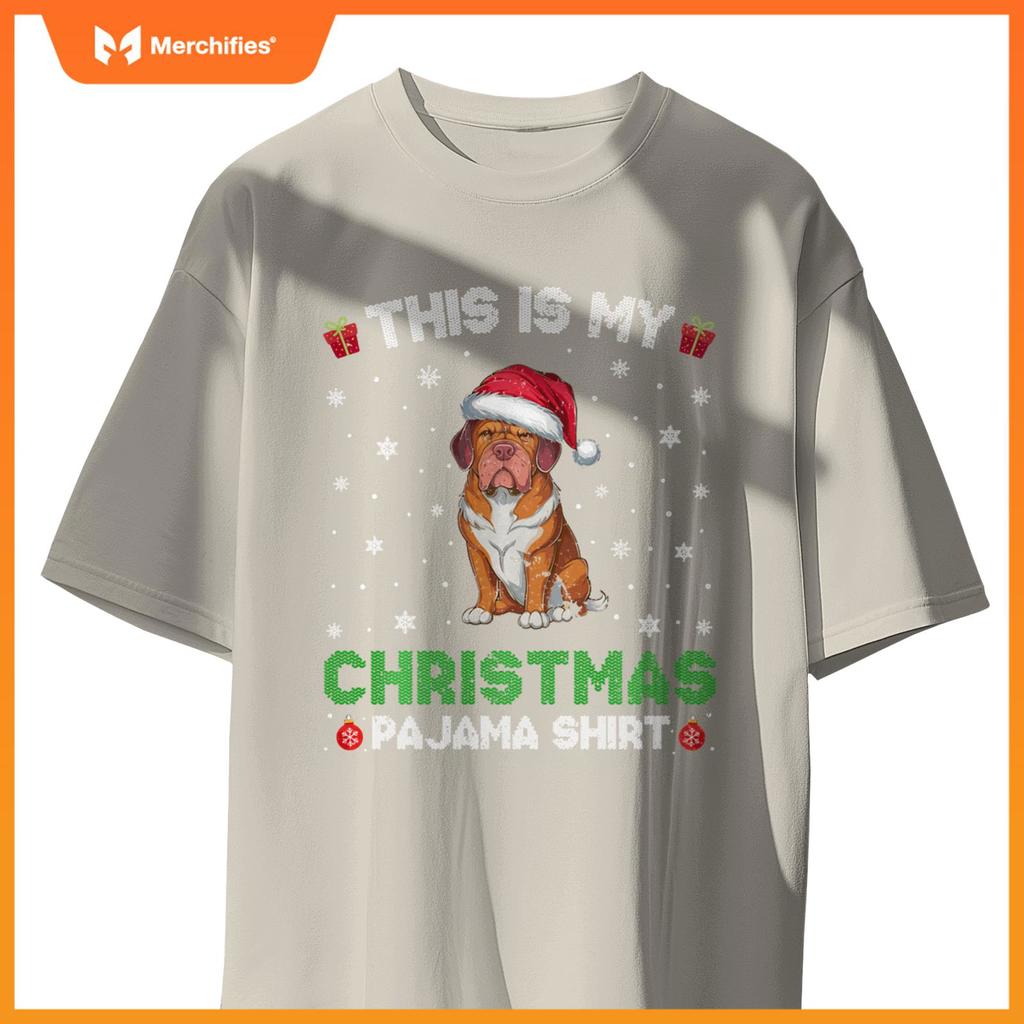 Dogue De Bordeaux Dog Wearing Santa Hat Matching Xmas Pajama T-Shirt