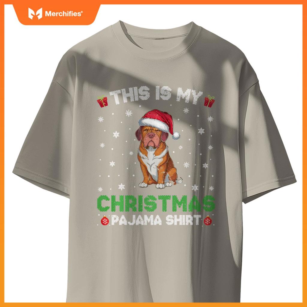 Dogue De Bordeaux Dog Wearing Santa Hat Matching Xmas Pajama T-Shirt