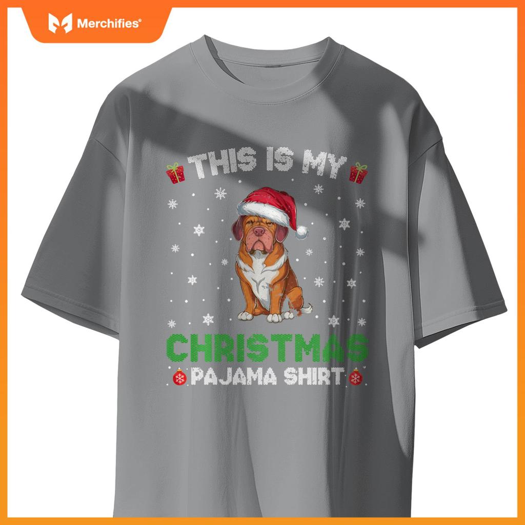 Dogue De Bordeaux Dog Wearing Santa Hat Matching Xmas Pajama T-Shirt