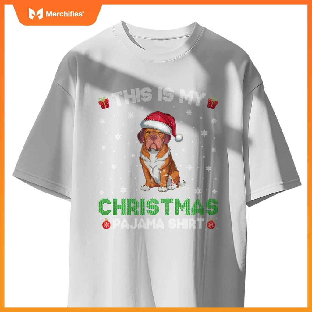 Dogue De Bordeaux Dog Wearing Santa Hat Matching Xmas Pajama T-Shirt
