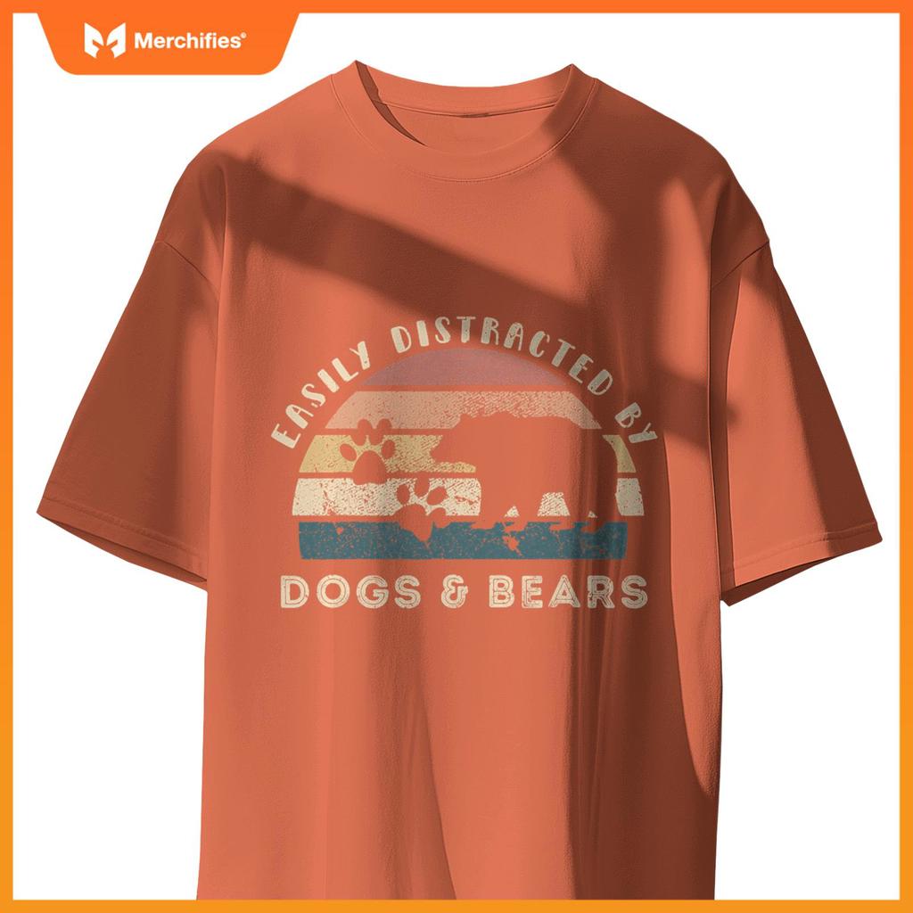 Easily Distracted By Bears Dogs Retro Funny Bear Dog Lover T-Shirt