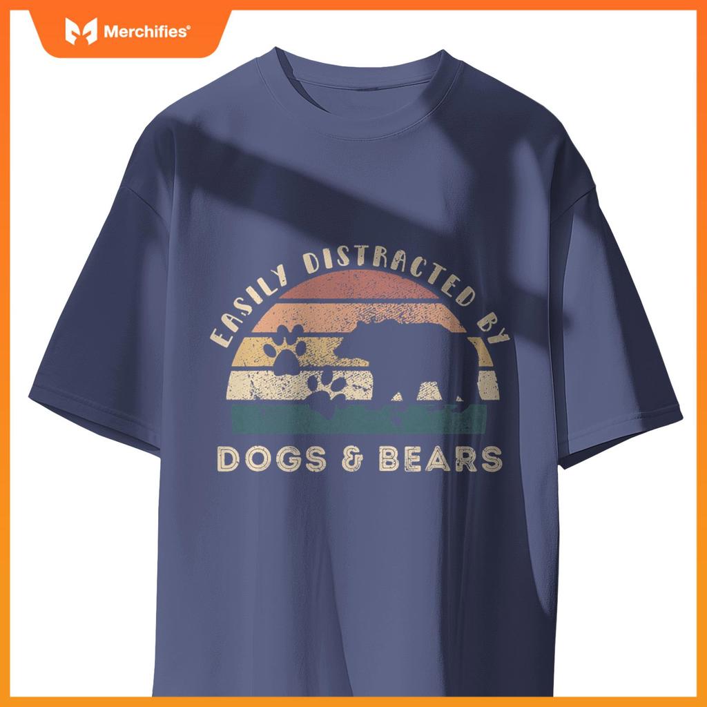 Easily Distracted By Bears Dogs Retro Funny Bear Dog Lover T-Shirt