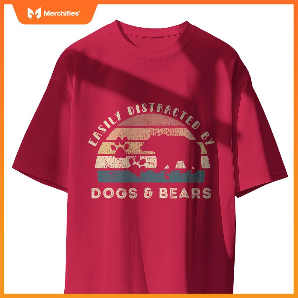 Easily Distracted By Bears Dogs Retro Funny Bear Dog Lover T-Shirt
