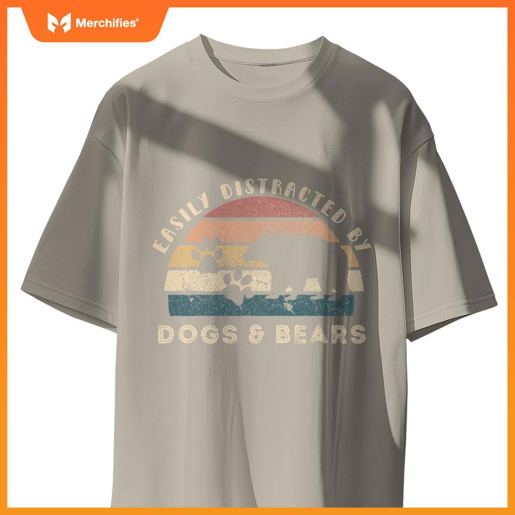 Easily Distracted By Bears Dogs Retro Funny Bear Dog Lover T-Shirt