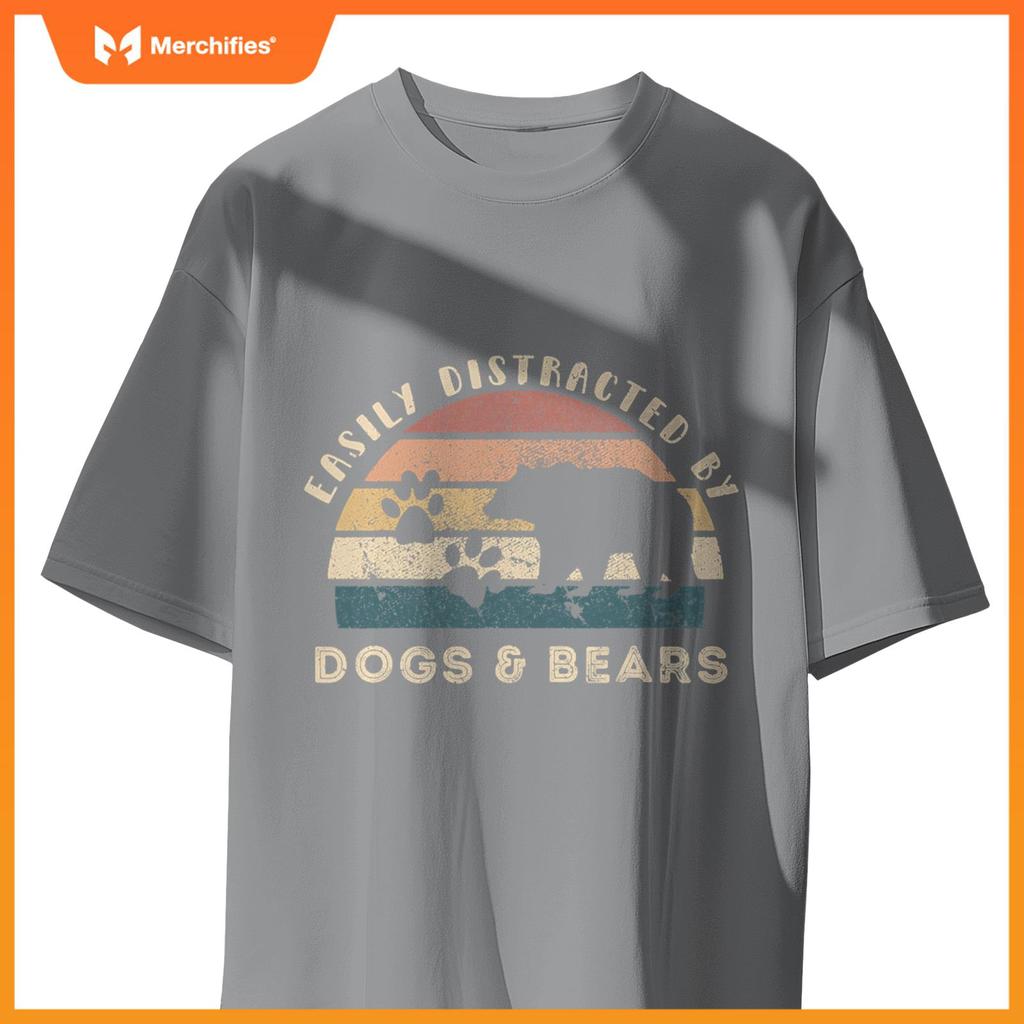 Easily Distracted By Bears Dogs Retro Funny Bear Dog Lover T-Shirt