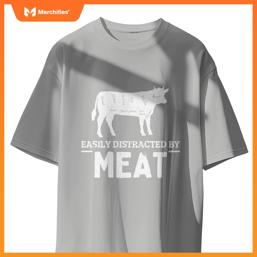 Easily Distracted By Meat Funny Vintage BBQ Chef Butcher T-Shirt