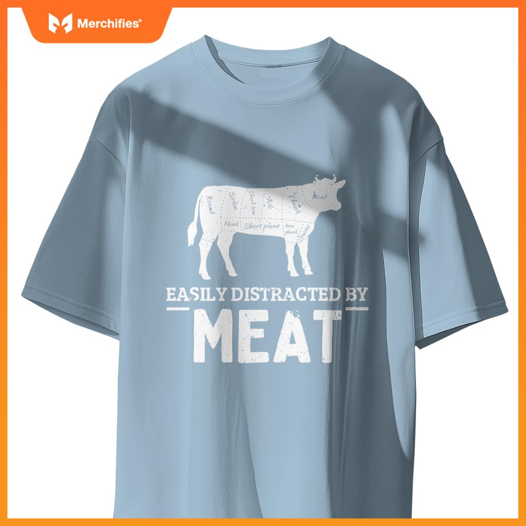 Easily Distracted By Meat Funny Vintage BBQ Chef Butcher T-Shirt