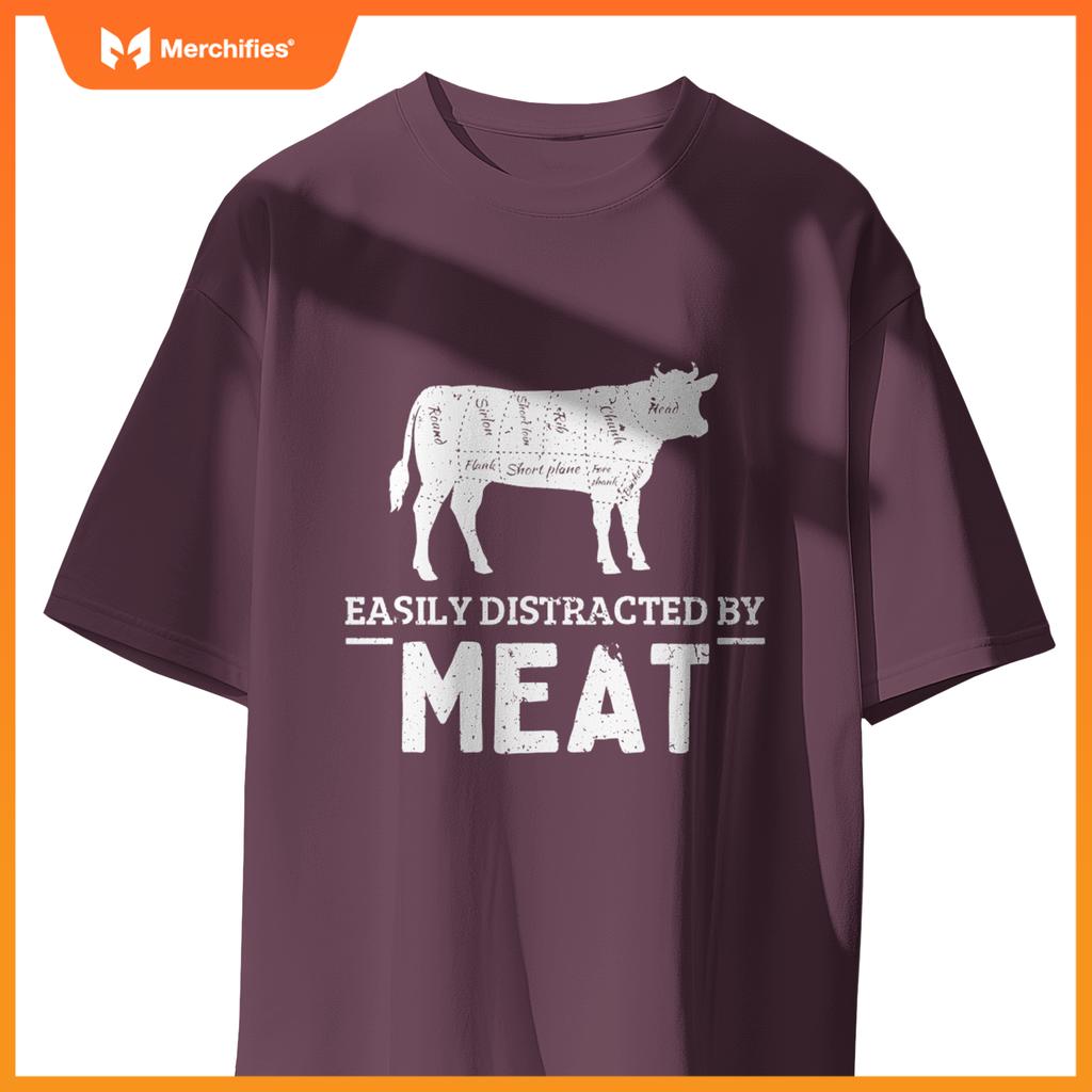 Easily Distracted By Meat Funny Vintage BBQ Chef Butcher T-Shirt