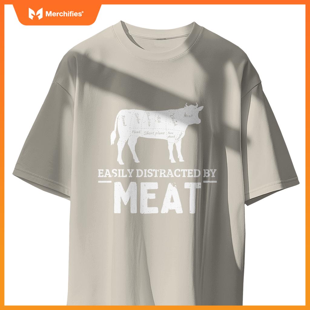 Easily Distracted By Meat Funny Vintage BBQ Chef Butcher T-Shirt