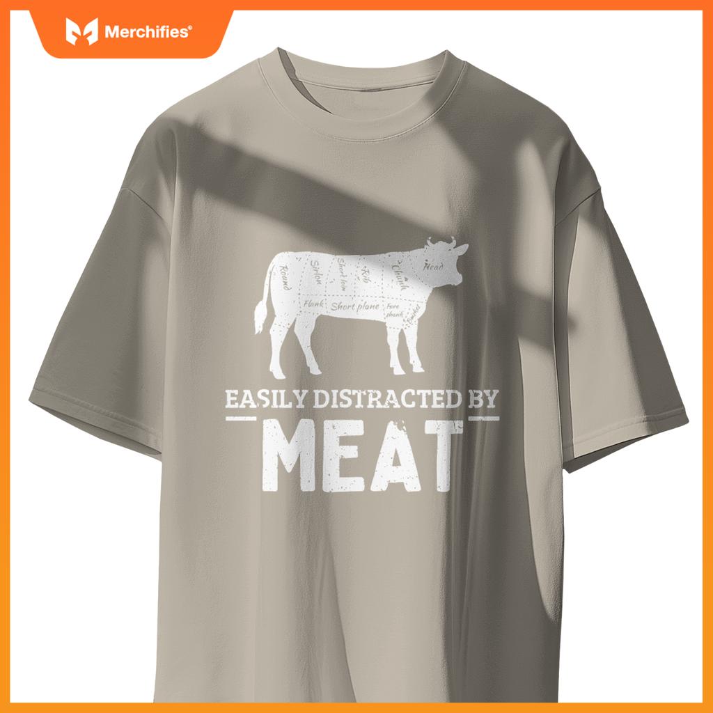 Easily Distracted By Meat Funny Vintage BBQ Chef Butcher T-Shirt