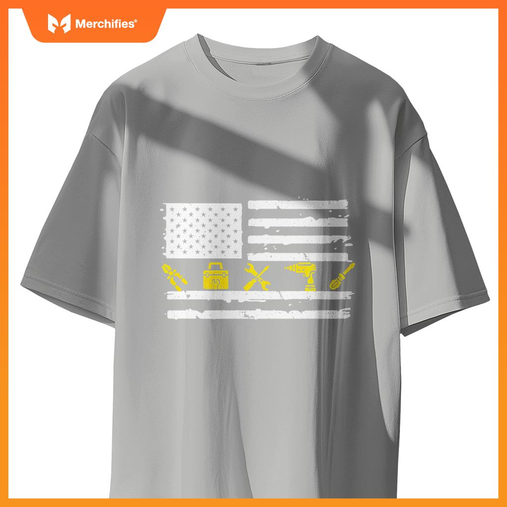 Electrician USA Flag Tools 4TH Of July Fathers Day Patriotic T-Shirt