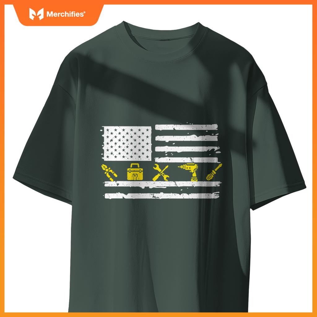 Electrician USA Flag Tools 4TH Of July Fathers Day Patriotic T-Shirt