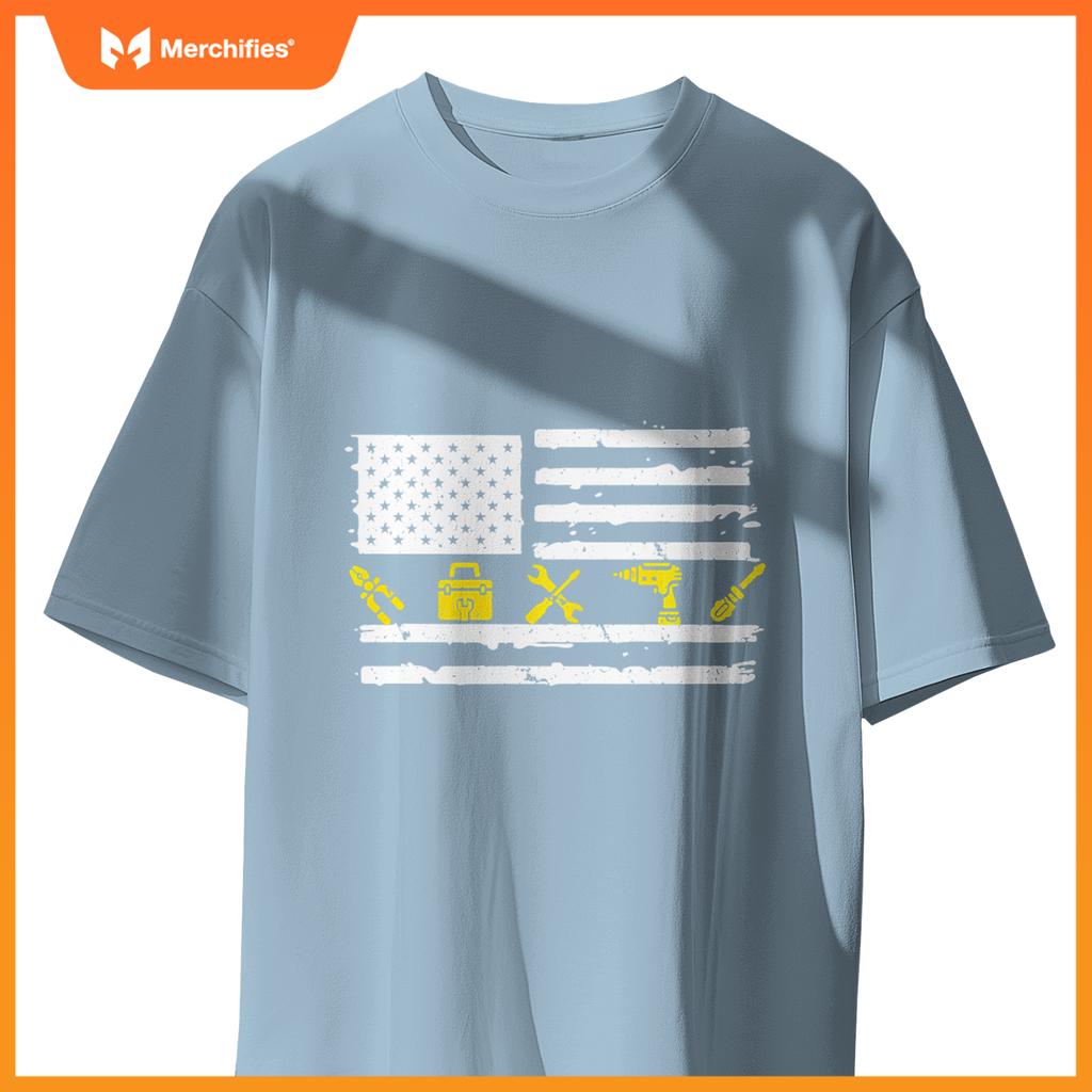 Electrician USA Flag Tools 4TH Of July Fathers Day Patriotic T-Shirt
