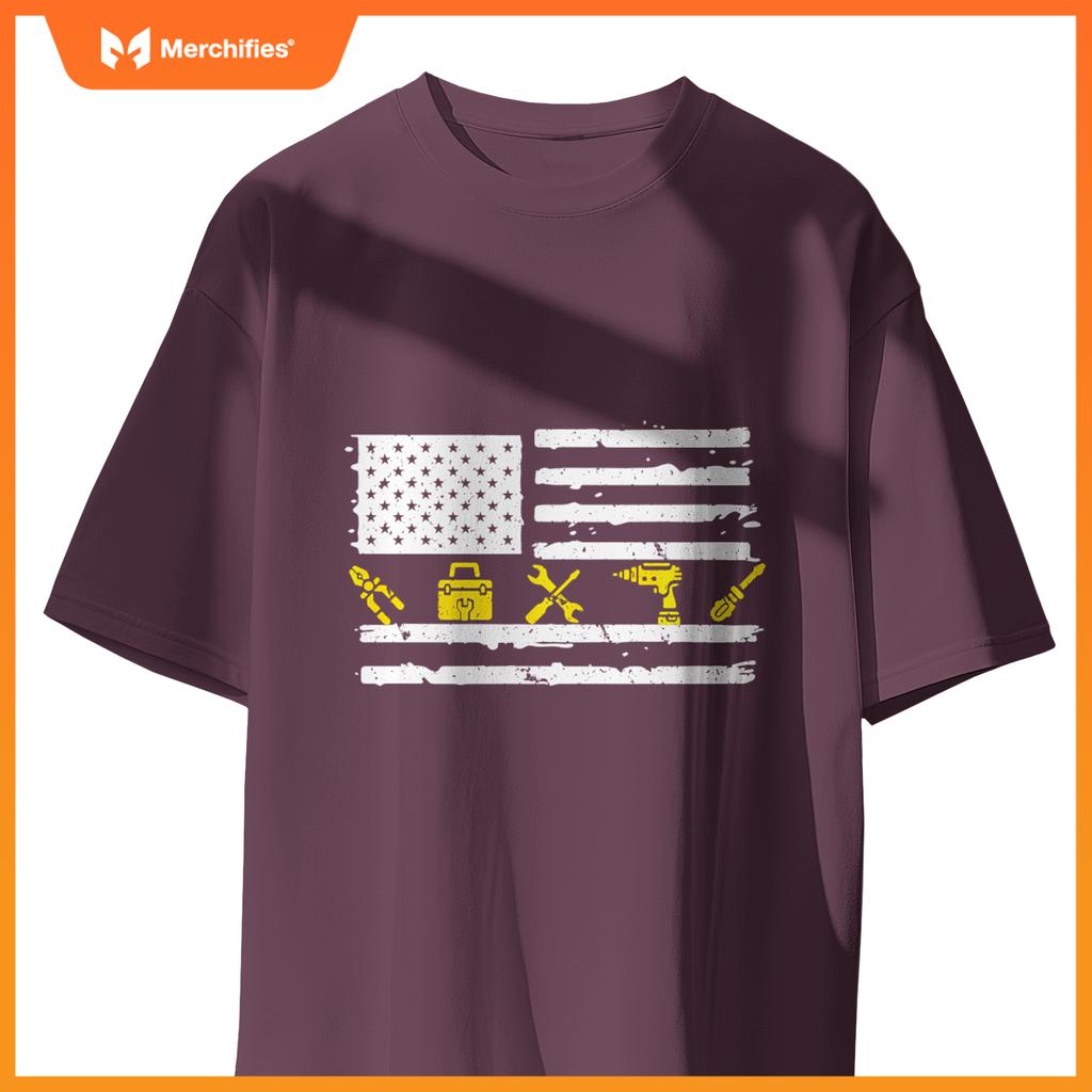 Electrician USA Flag Tools 4TH Of July Fathers Day Patriotic T-Shirt
