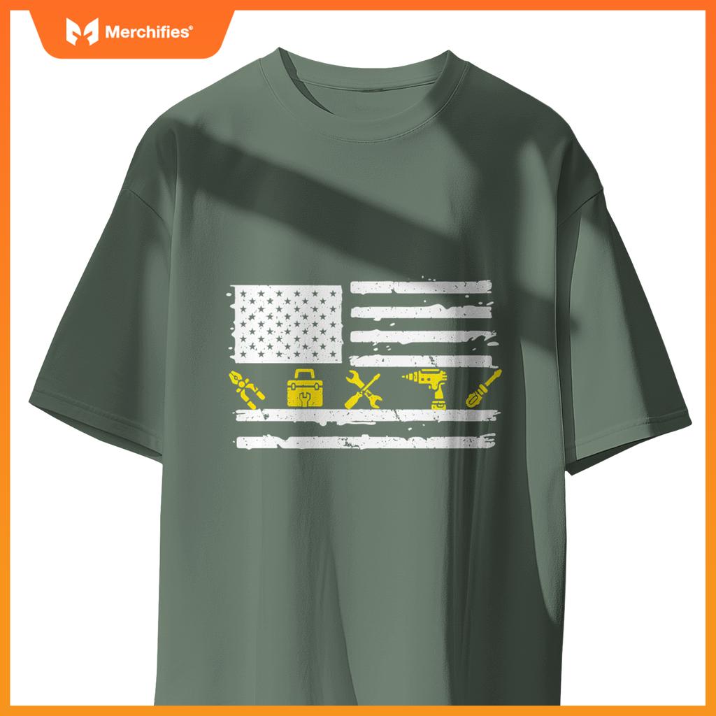 Electrician USA Flag Tools 4TH Of July Fathers Day Patriotic T-Shirt