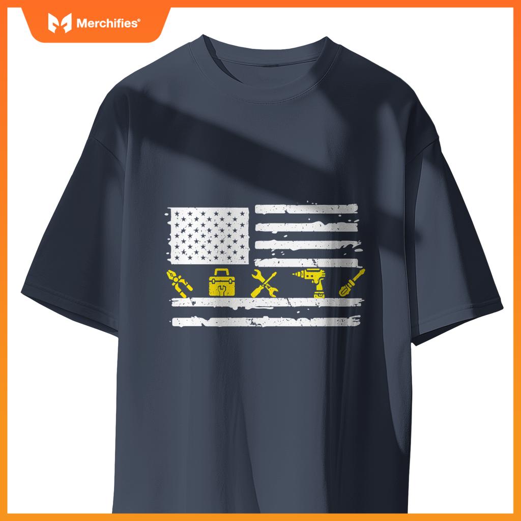 Electrician USA Flag Tools 4TH Of July Fathers Day Patriotic T-Shirt
