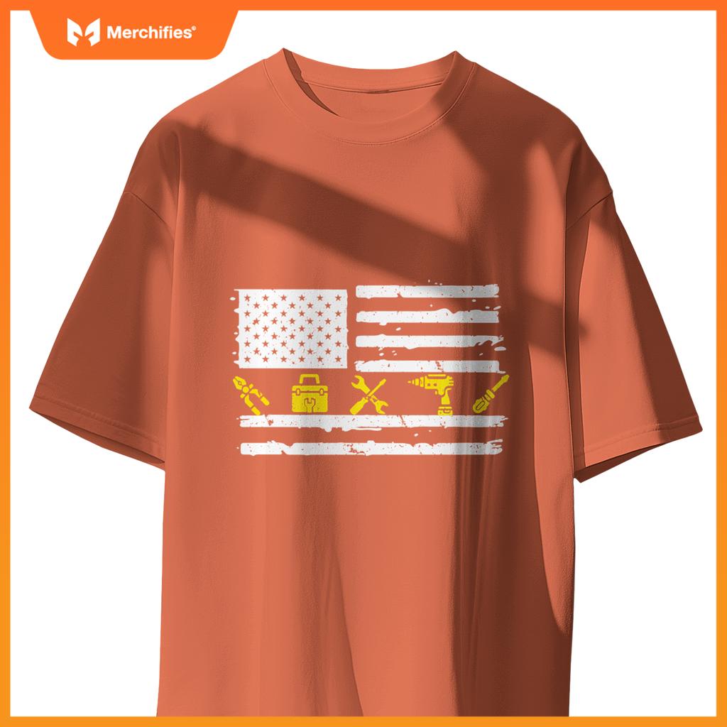Electrician USA Flag Tools 4TH Of July Fathers Day Patriotic T-Shirt