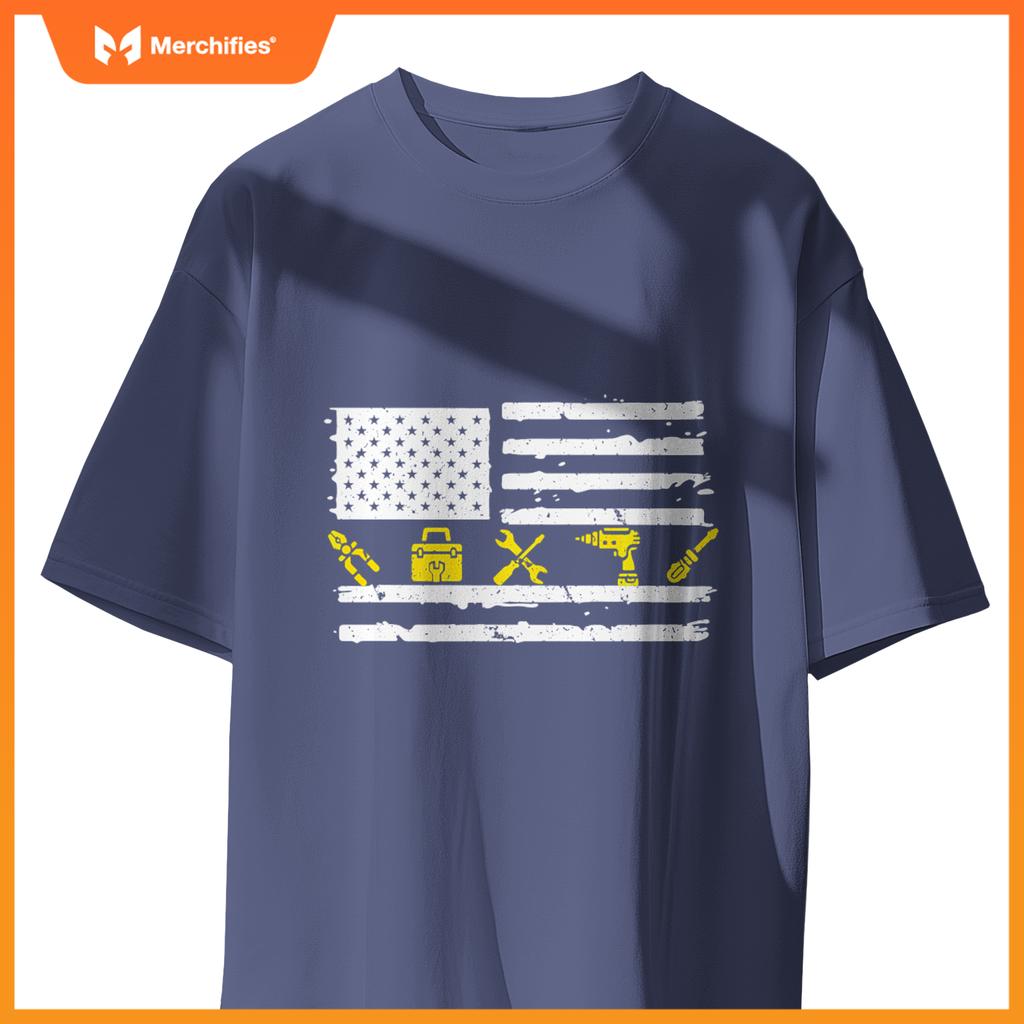 Electrician USA Flag Tools 4TH Of July Fathers Day Patriotic T-Shirt