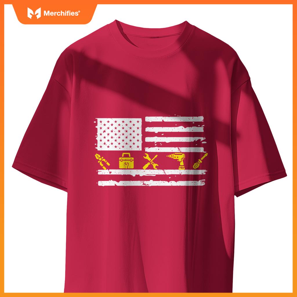 Electrician USA Flag Tools 4TH Of July Fathers Day Patriotic T-Shirt