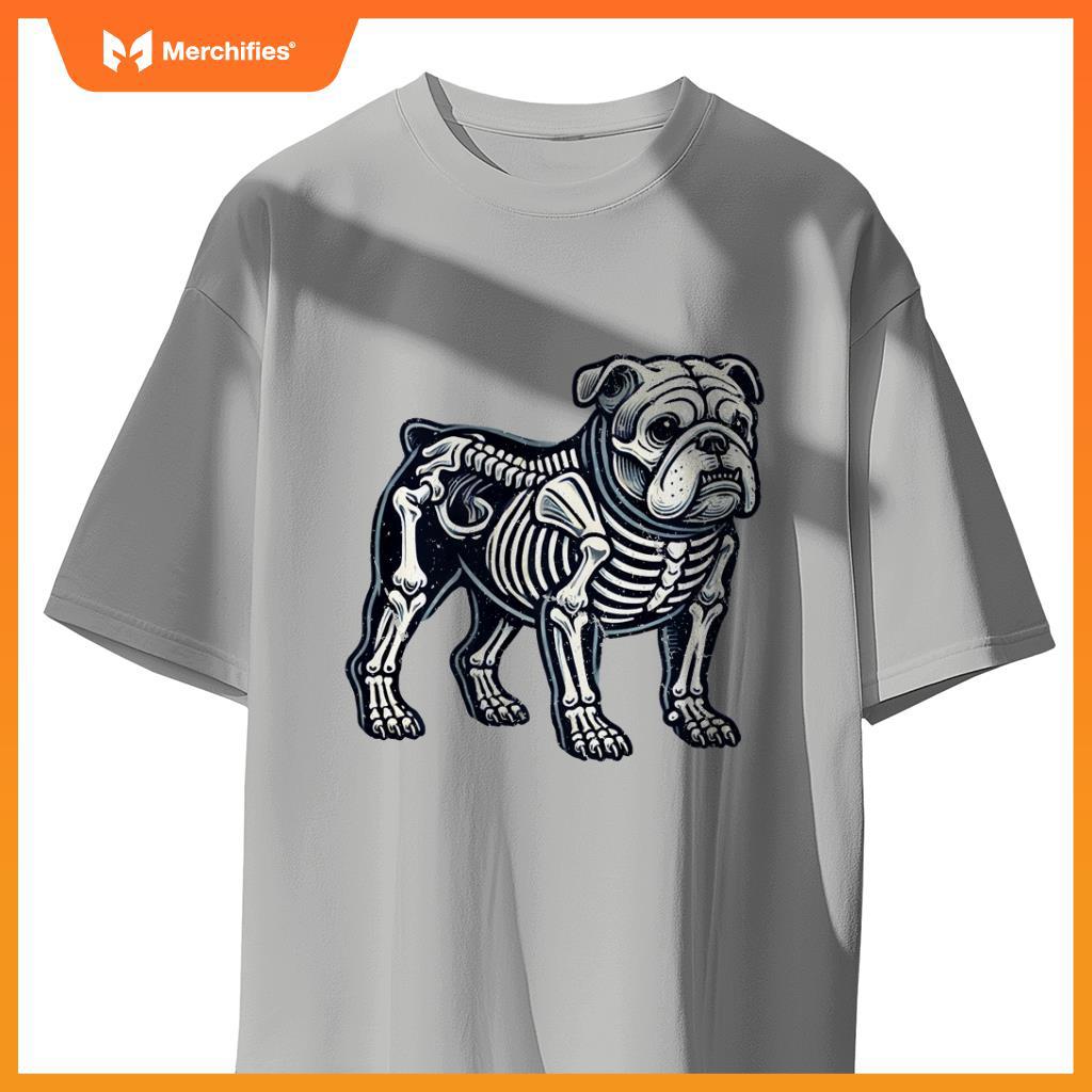 English Bulldog Dog Skeleton Halloween T-Shirt