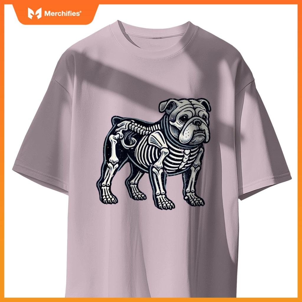 English Bulldog Dog Skeleton Halloween T-Shirt