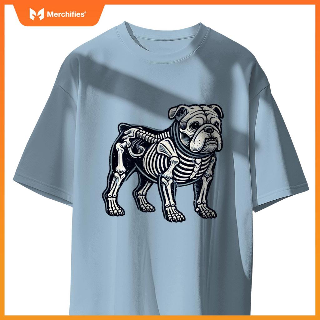 English Bulldog Dog Skeleton Halloween T-Shirt