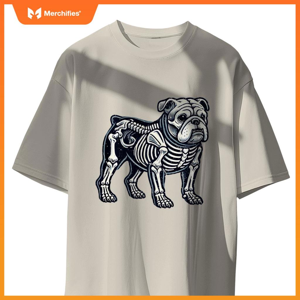 English Bulldog Dog Skeleton Halloween T-Shirt