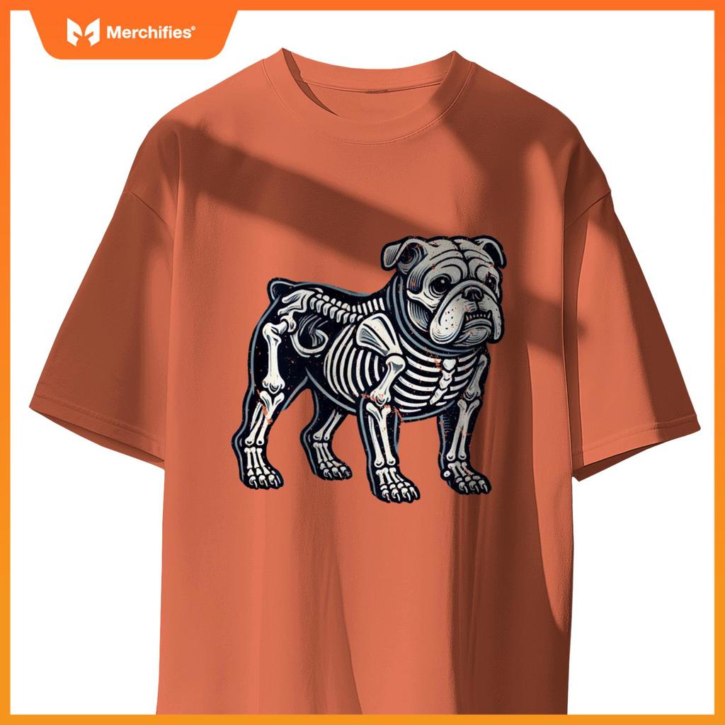 English Bulldog Dog Skeleton Halloween T-Shirt