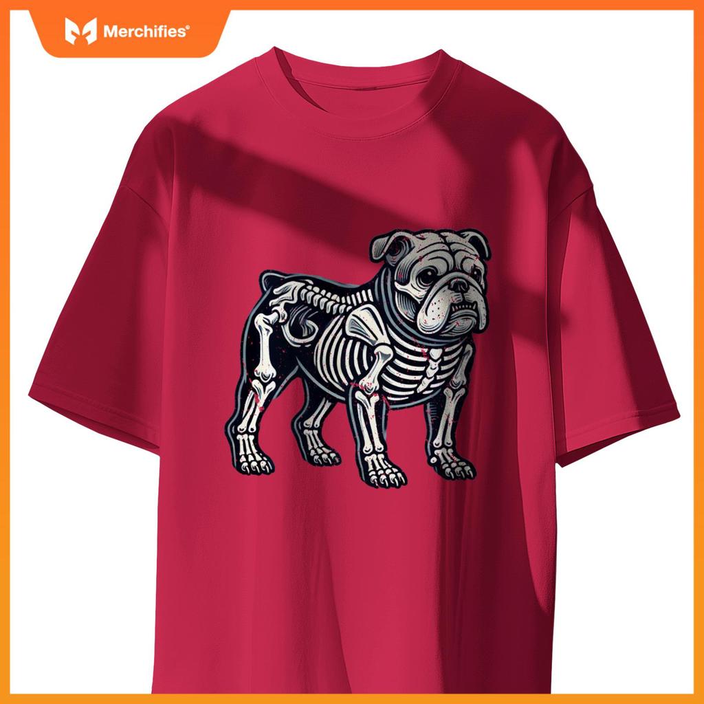 English Bulldog Dog Skeleton Halloween T-Shirt