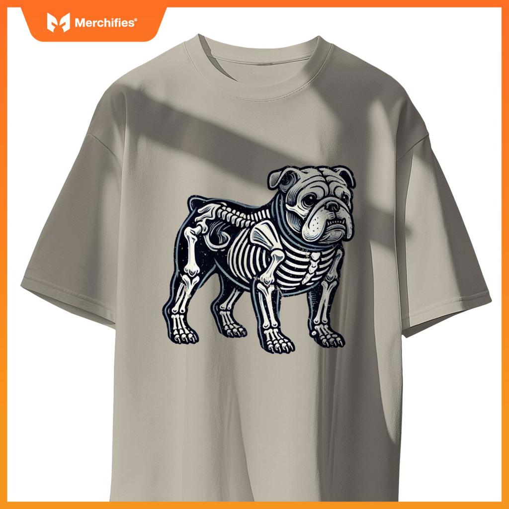 English Bulldog Dog Skeleton Halloween T-Shirt