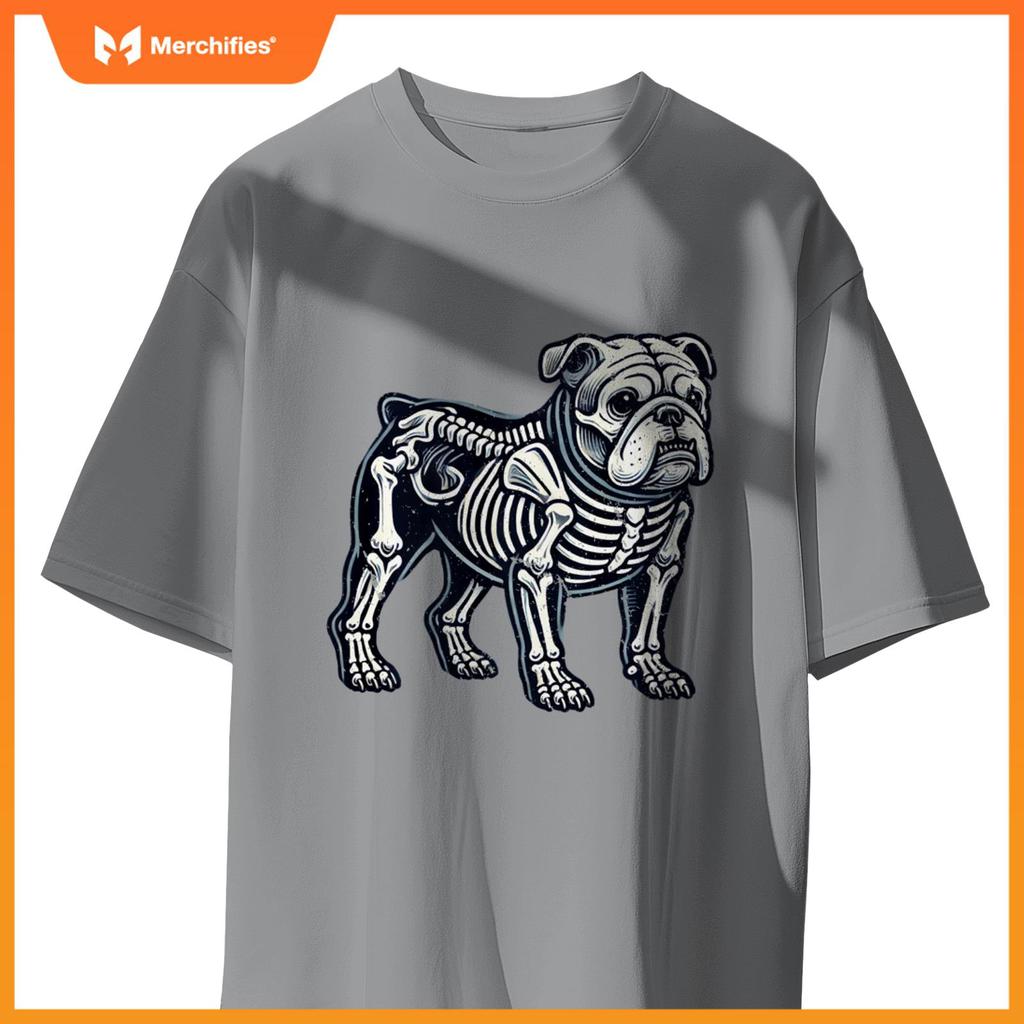 English Bulldog Dog Skeleton Halloween T-Shirt