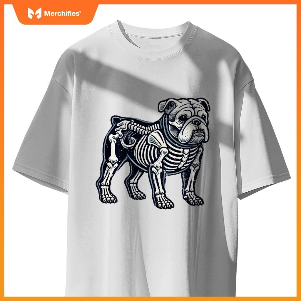 English Bulldog Dog Skeleton Halloween T-Shirt