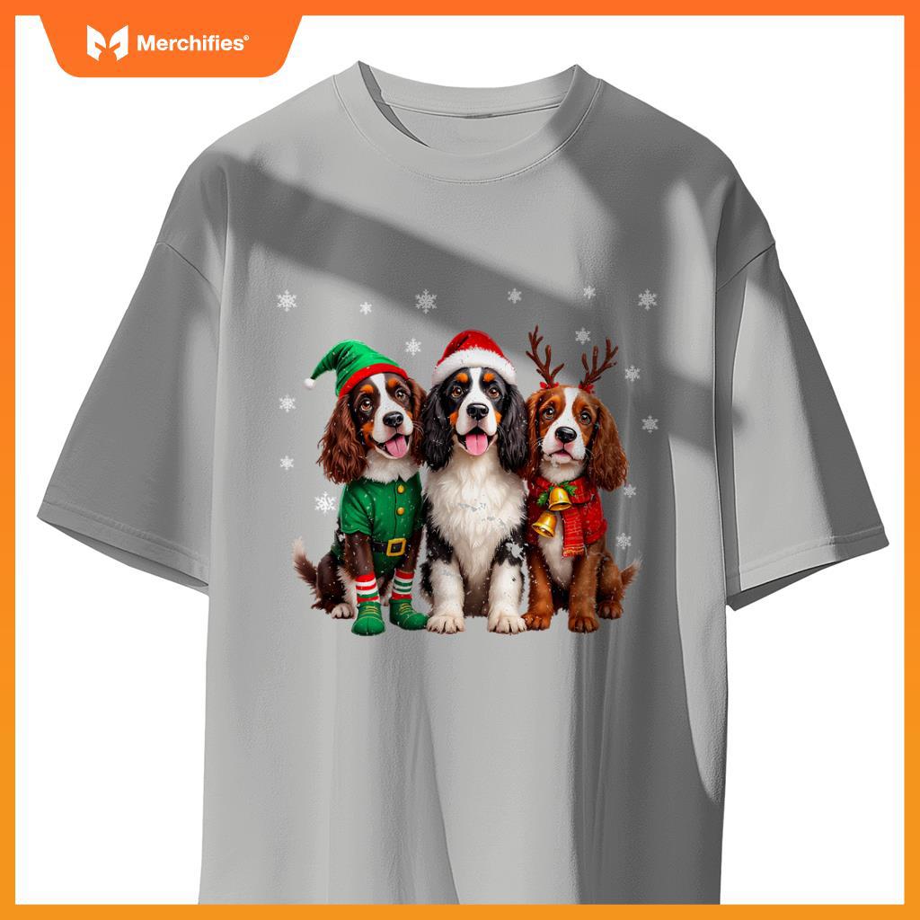 English Springer Spaniel Christmas Dogs Santa Reindeer Elf T-Shirt
