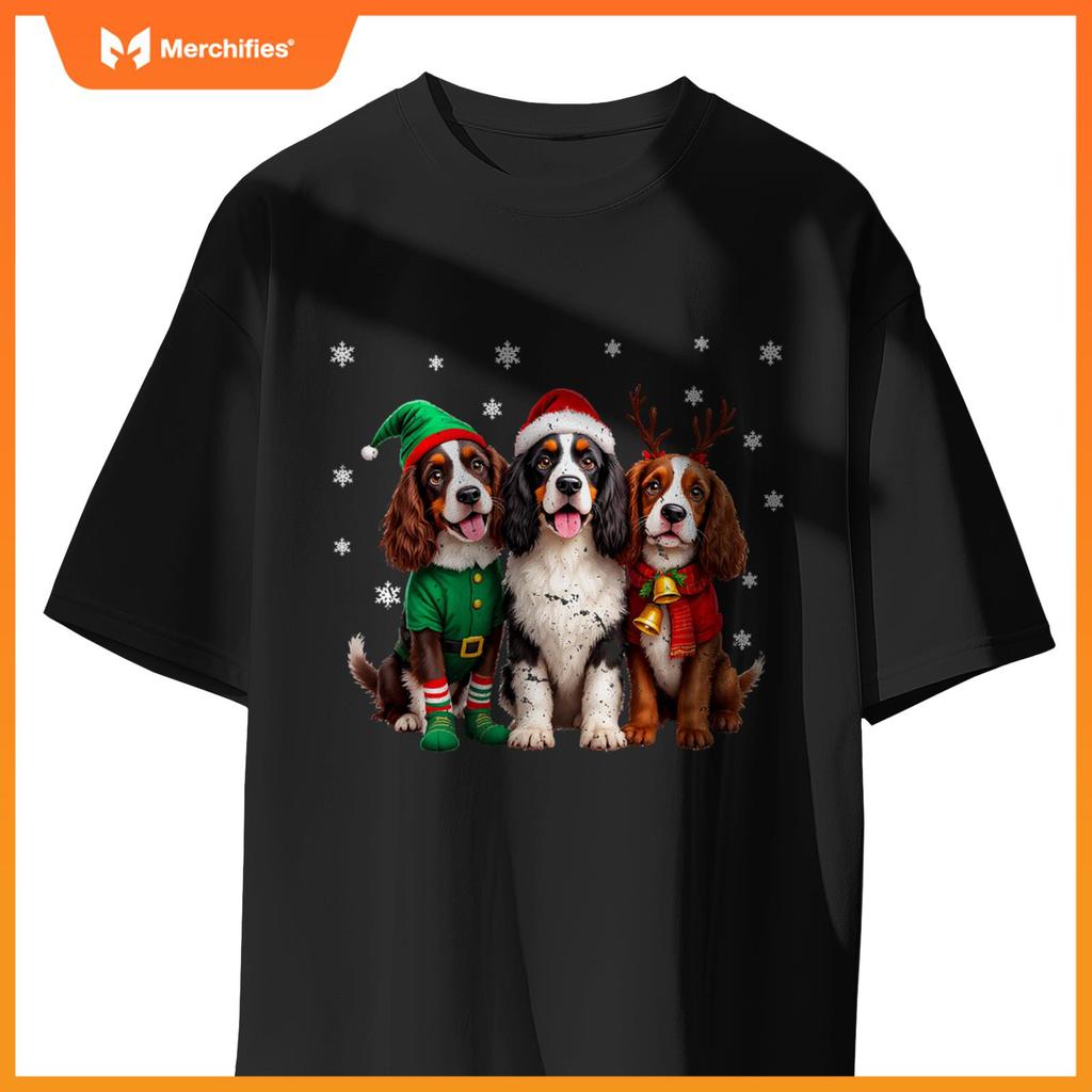 English Springer Spaniel Christmas Dogs Santa Reindeer Elf T-Shirt