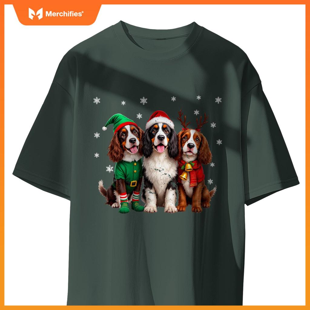 English Springer Spaniel Christmas Dogs Santa Reindeer Elf T-Shirt